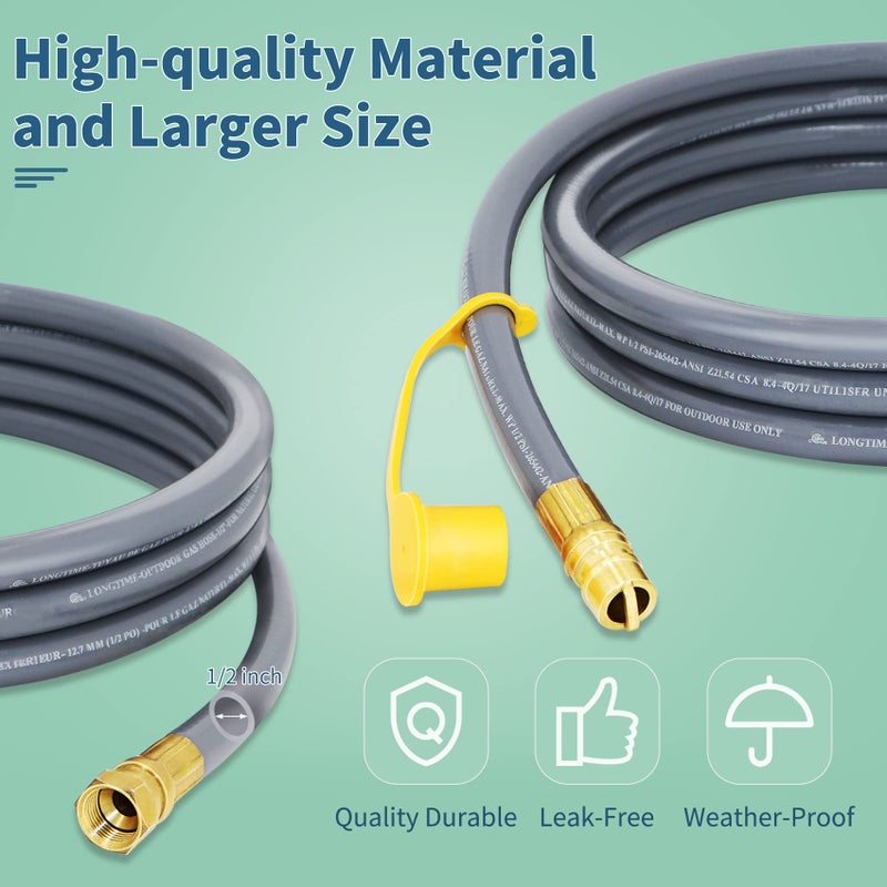 Azdele Upgraded 24 Feet 1/2 Inch Natural Gas Hose propane hose extension kit with quick connect fittings fit for weber grill gas conversion kit BBQ, Pizza Oven, Patio Heater and More NG Appliance - CSA - Image 4